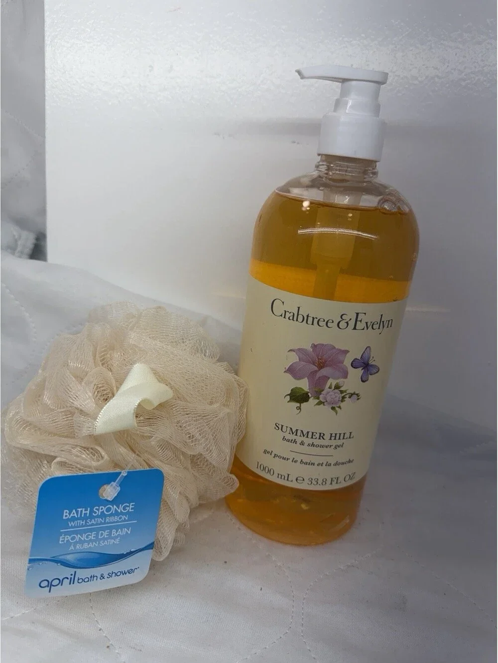 Crabtree & Evelyn Summer Hill Shower Gel 1000ml Pump Bottle + Bonus Shower Pads